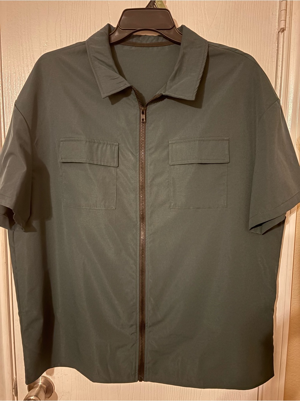 Men's Short-Sleeve Zip Front Jacket - Dark Olive Green